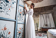 Šaty - Svadobné šaty s dlhým rukávom z geometrickej krajky v boho štýle - 10640632_