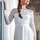 Šaty - Svadobné šaty s dlhým rukávom z geometrickej krajky v boho štýle - 10640637_