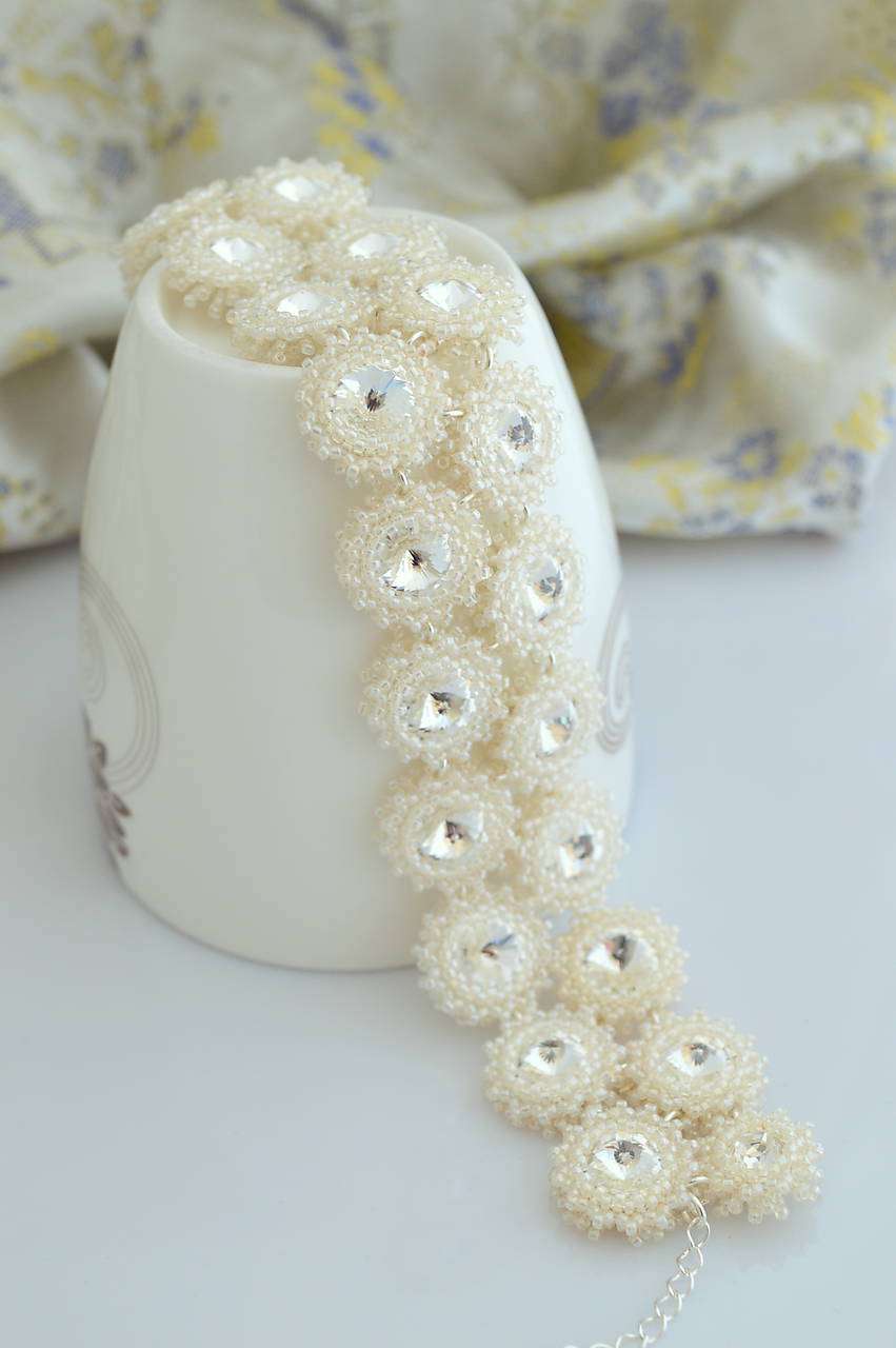 Dvojradový korálkovo - krištáľový náramok (Ag925)