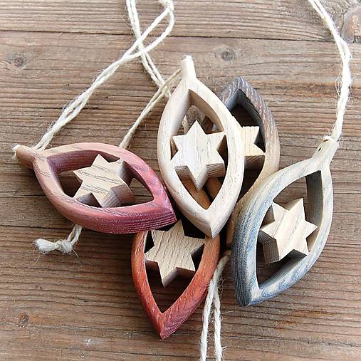 Dekorácie - Drevená slza s hviezdou (Meď/Bronz) - 10642339_