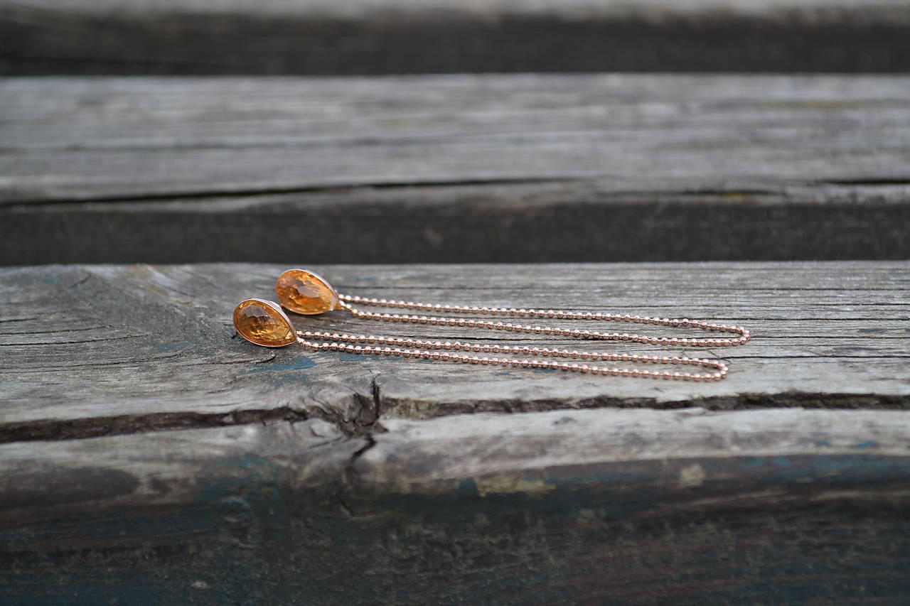 Citrín náušnice s retiazkou Ag