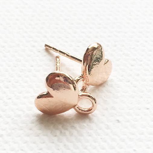 Komponenty - pozlátené strieborné náušnicové puzety Srdiečko, Ag 925 - 10648519_