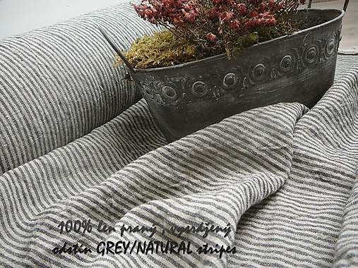 Textil - odstín grey/NATURAL stripes...100% len, š.163cm - 10651663_