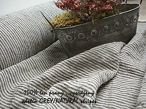 Textil - odstín grey/NATURAL stripes...100% len, š.163cm - 10651663_