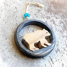 Dekorácie - Drevený medveď (Modrá) - 10650476_