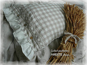 Úžitkový textil - Lněné povlečení NATURAL/WHITE checks - 10653813_