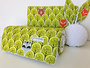 Detský textil - Detska deka a vankus minky zelena limetka lesne zvieratka - 10653718_