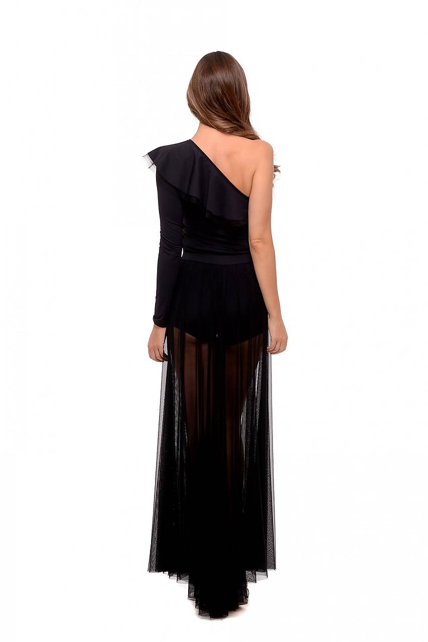 Sieťková dlhá sukňa so šortkami čierna