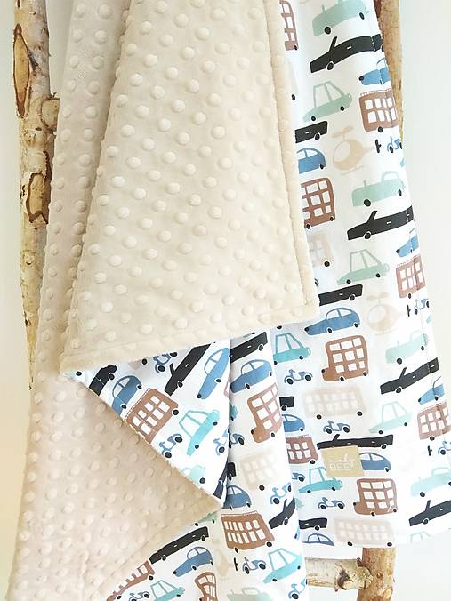 Detská deka  (Autíčka + latte minky)