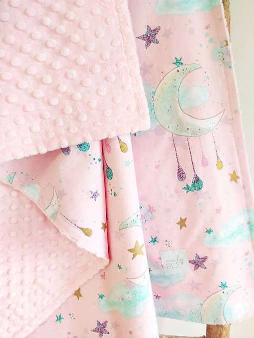 Detská deka  (Obláčiky so zlatou potlačou + blush minky)