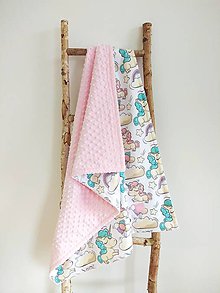 Detský textil - Detská deka  (Rozprávkový jednorožec + blush minky) - 10664337_
