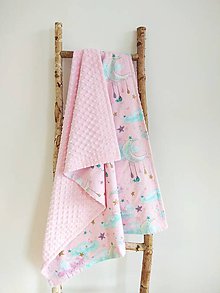 Detský textil - Detská deka  (Obláčiky so zlatou potlačou + blush minky) - 10664364_