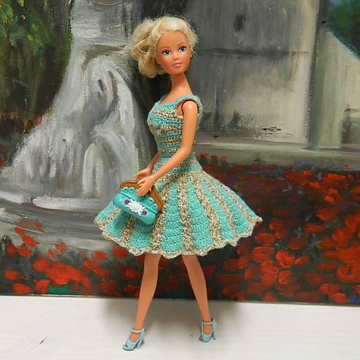  - Háčkované šatičky pre Barbie (zlato-zelené) - 10663344_