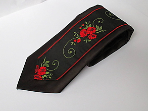Pánske doplnky - čierna kravata FOLK - 10667290_