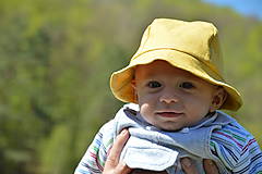 Detské čiapky - Ľanový klobúčik horčicový - 10667696_