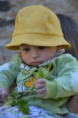 Detské čiapky - Ľanový klobúčik horčicový - 10667698_