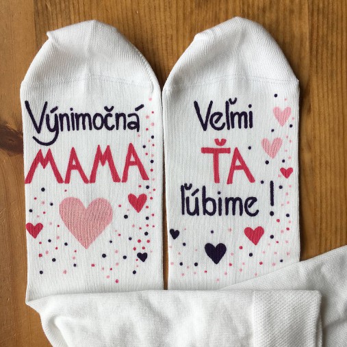 Maľované  ponožky pre výnimočnú MAMU (biele v ružovej)