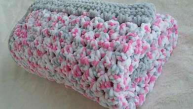 Detský textil - Hačkovaná detská deka - ružový melír - 10669558_
