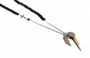 Pánske šperky - Pánsky náhrdelník BRYXI s koženým strapcom (délka 76cm - Čierna) - 10678548_