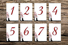 čísla stolov, číslovanie vzor "príbeh lásky" (Bordová)