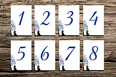 čísla stolov, číslovanie vzor "príbeh lásky" (Kráľovská modrá)
