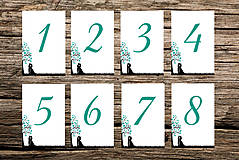 čísla stolov, číslovanie vzor "príbeh lásky" (Tyrkysová)