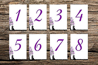 Papiernictvo - čísla stolov, číslovanie vzor "príbeh lásky" (Fialová) - 10681499_