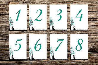 Papiernictvo - čísla stolov, číslovanie vzor "príbeh lásky" (Tyrkysová) - 10681513_