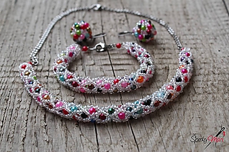 Sady šperkov - súprava z farebných perličiek + transparentné s AB - 10685021_