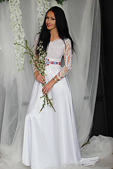 Šaty - Svadobné šaty pre tehotnú nevestu s dlhým rukávom - 10692089_