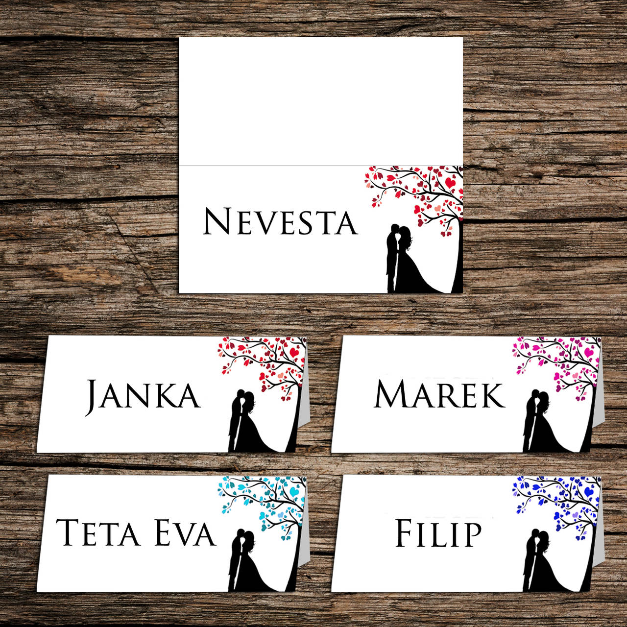 Svadobné menovky "príbeh lásky" skladacie