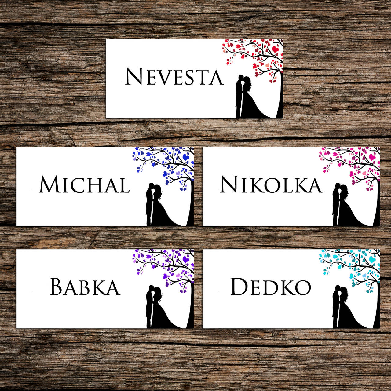 Svadobné menovky "príbeh lásky" vizitkove