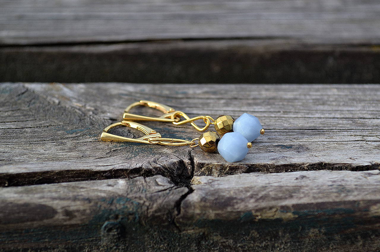 Angelit s nekonečnom pozlátené Ag náušnice