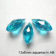 Korálky - Skl.brús.kvapka 13x6mm-1ks (aquamarín AB) - 10705180_