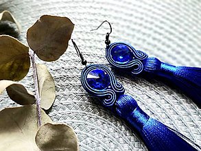Náušnice - Farebné náušnice so strapcom - soutache earring (Modrá) - 10704126_