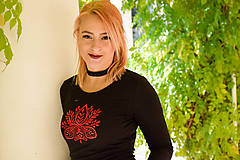 Topy, tričká, tielka - Vyšívané tričko s dlhým rukávom - Červená (XL) - 10702827_