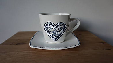 Nádoby - Kávová šálka "FOLKOTVARY" srdce (Modrá) - 10708004_
