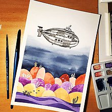 Obrazy - Originál Ponorka - akvarel plus kresba umeleckými perami - 10709277_