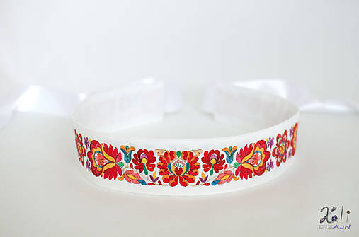 Opasky - Biely folk opasok z regiónu Podunajsko - Čataj 2 (Biely obojstranný - vzor po celom opasku) - 10710340_