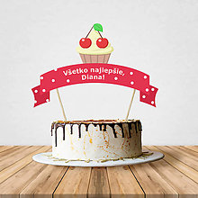 Dekorácie - Zápich na tortu - cupcake (čerešňový) - 10708992_