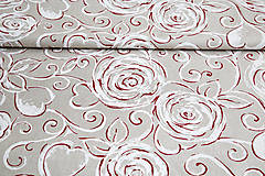 Textil - Dekoračná látka bielo-červené pivonky metráž - 10712989_
