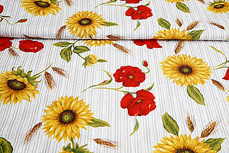 Textil - Dekoračná bavlna vlčie maky a slnečnice metráž š.140 cm - 10713012_