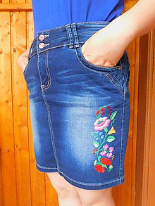 Sukne - Ručne vyšívaná džínsová sukňa - 10712502_