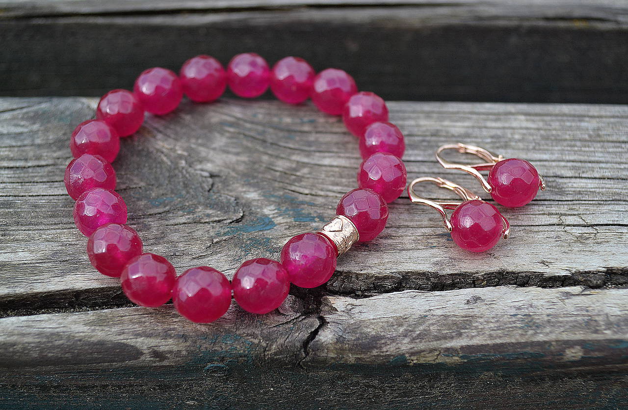 Fuchsia sada náramok a náušnice Ag