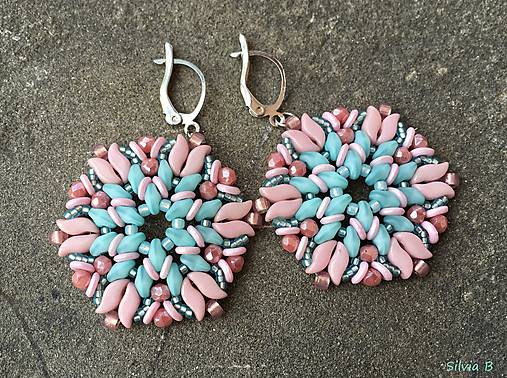 Náušnice - Pastelové tyrkysovo-ružové náušnice "Tulipánky" - 10730007_