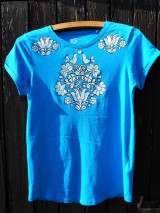 Topy, tričká, tielka - blankytná modrá-folk-tričko - 10739440_