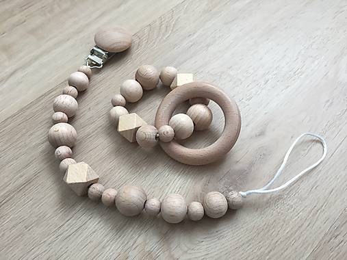 Detské doplnky - Set hryzátko + retiazka na cumlík "Woody" - 10737821_
