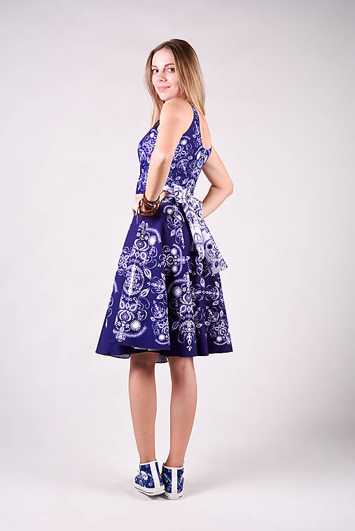 Šaty - Folky blue-Folky White - pinup šaty - 10743142_