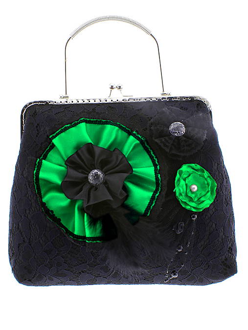 gothic dámská, kabelka spoločenská čipková kabelka čierná G2 (Zelená)
