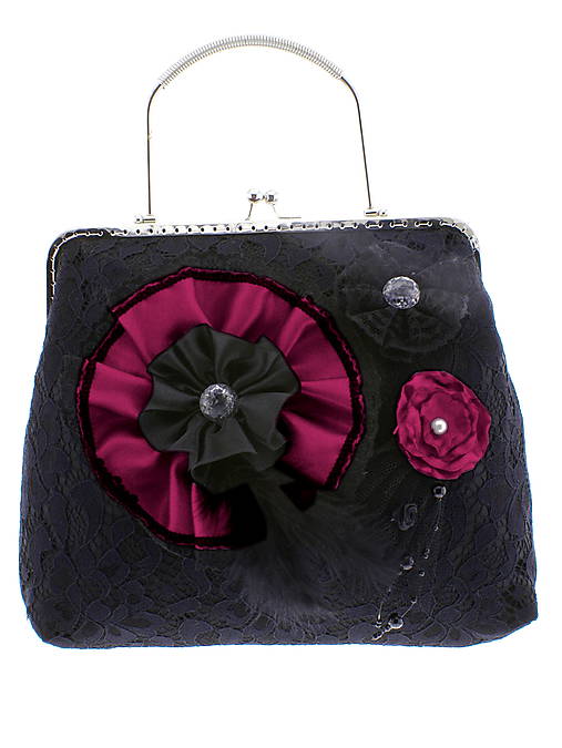 gothic dámská, kabelka spoločenská čipková kabelka čierná G3 (Modrá)